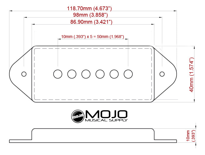 P-90 Dog Ear Pickup Cover Black 50mm, Mojotone - Sold Singularly