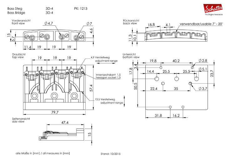 Schaller 3D-4 Roller Bass Bridge