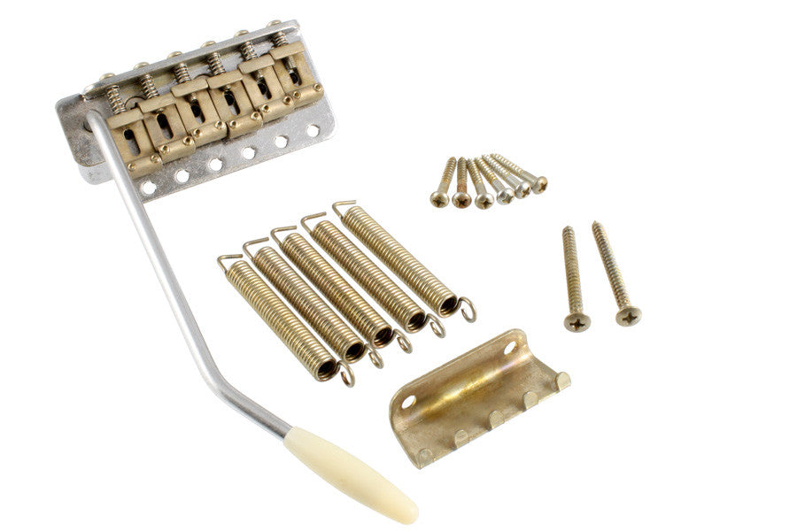 Guitar bridge - Gotoh VT100 vintage style tremolo w short drilled steel block - aged chrome