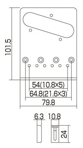 Guitar bridge - 6 saddle brass bridge for Tele w rectangular saddles