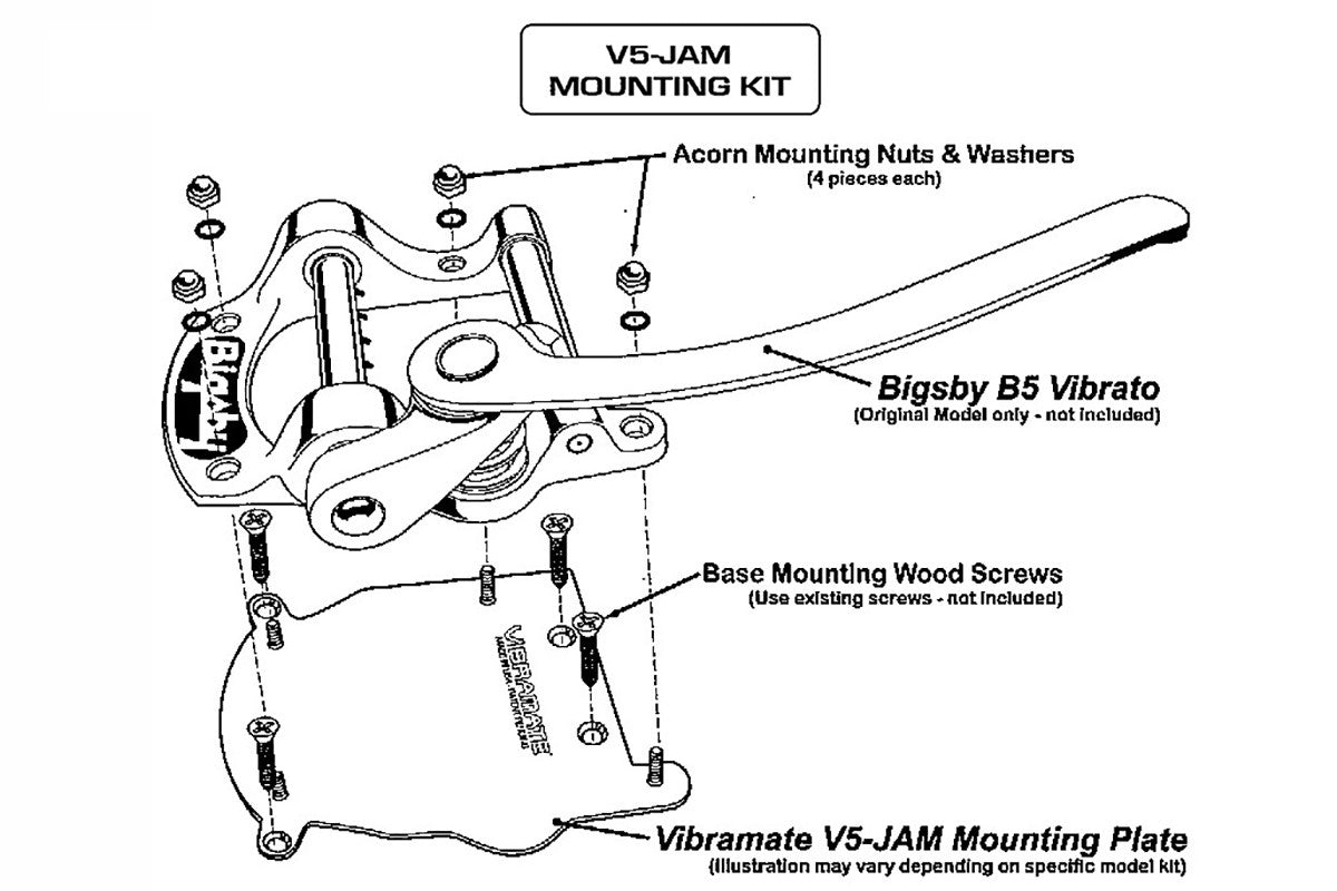 Vibramate V5-JAM adapts Bigsby B5 fits Jazzmaster/Jaguar® without permanent modification, stainless steel
