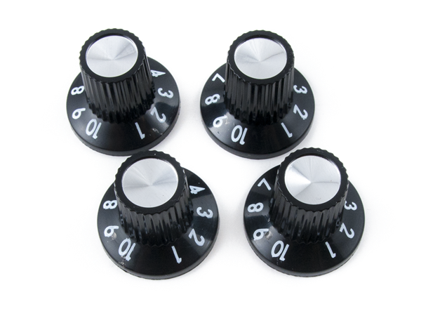 Black/Silver Skirted Push-On Style Amplifier Knobs, Black (4)