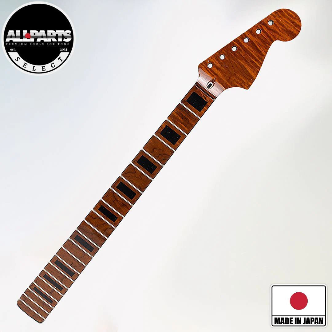 Allparts Select "Licensed by Fender®" AAA+ Roasted Flame Maple "VIN-MOD" Deluxe Replacement Neck for Jazzmaster® - Poly Finish - Bound with Block Inlays