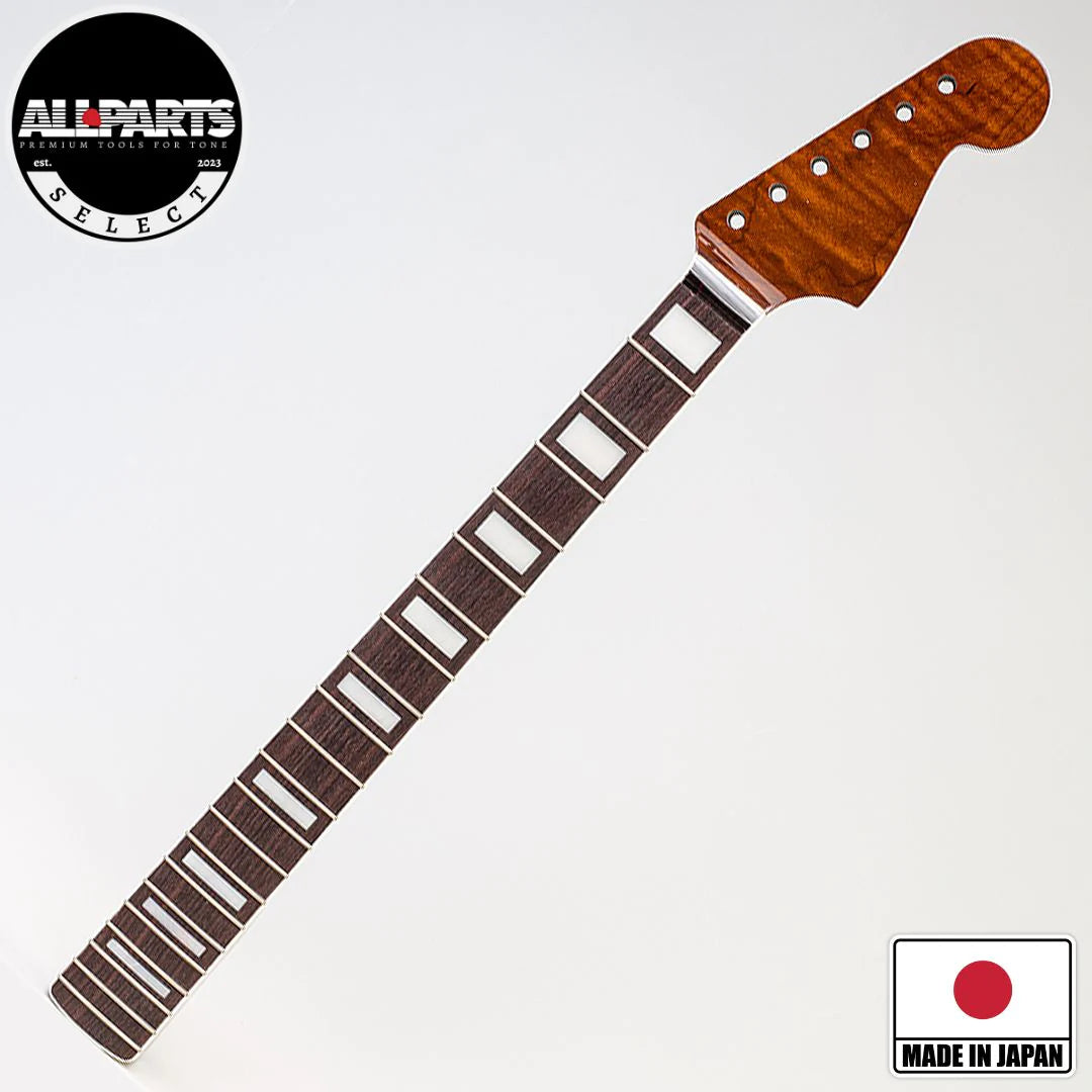 Allparts Select "Licensed by Fender®" AAA+ Roasted Flame Maple Vintage Deluxe Replacement Neck for Jazzmaster® - Nitro Finish - Bound with Block Inlays