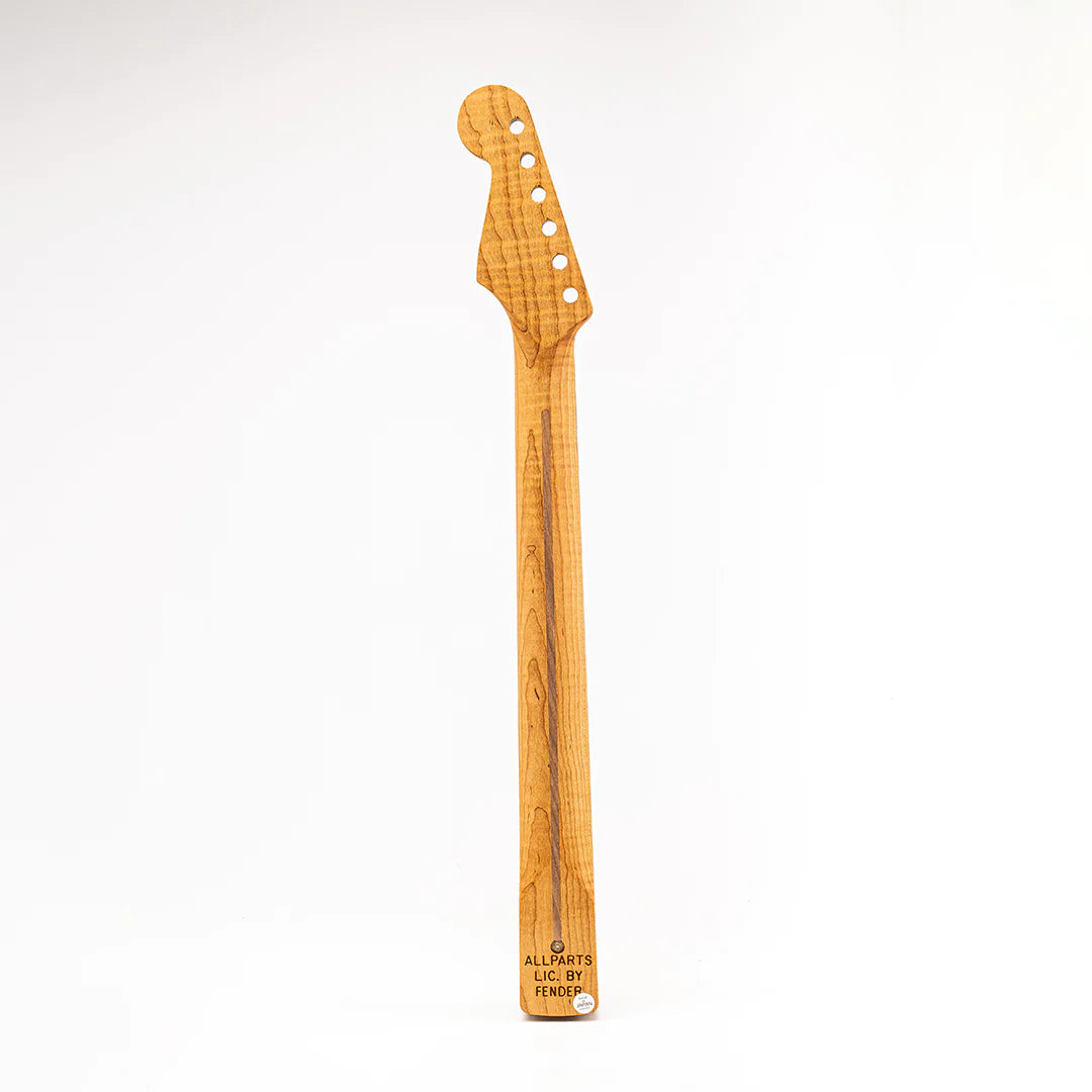 Allparts Select "Licensed by Fender®" AAA+ Roasted Flame Maple "Ultra-MOD" Replacement Neck for Stratocaster® - Unfinished - 12"-16" Compound Radius Rosewood Fretboard