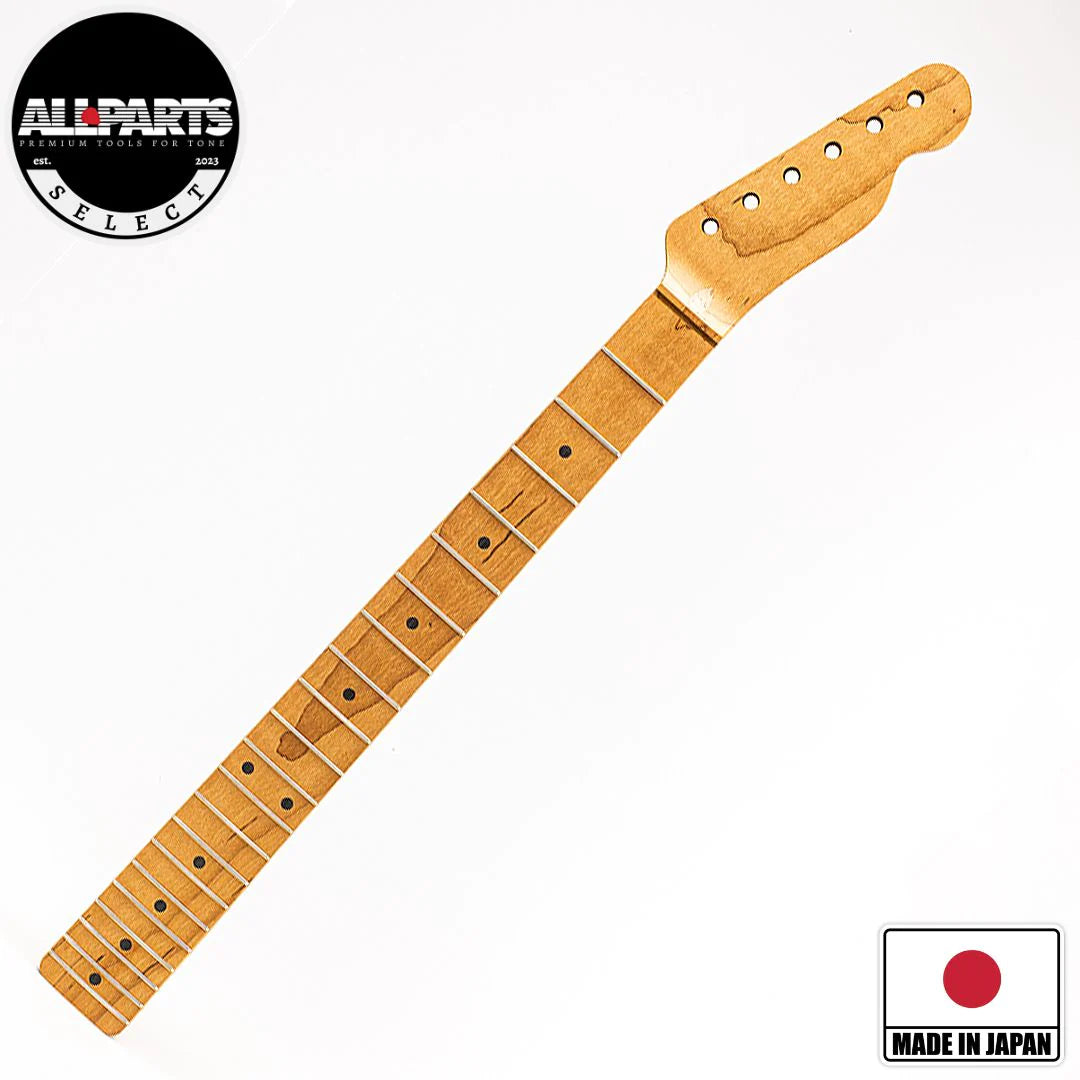 Allparts Select "Licensed by Fender®" AAA+ Roasted Flame Maple "VIN-MOD" Replacement Neck for Telecaster® - Unfinished - Soft V Shape
