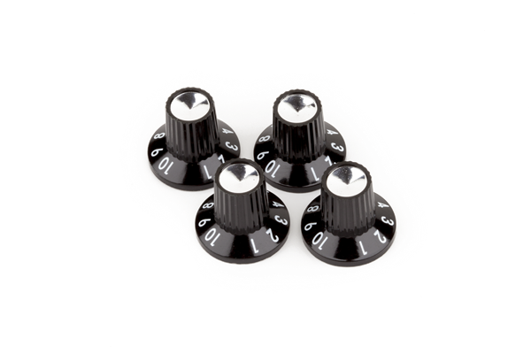 Amplifier knobs,rotary "1-10" number style w/ set screw,'90s era solid state amps,black (4) - genuine Fender