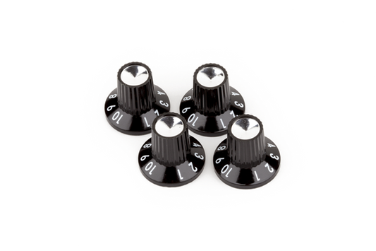 Amplifier knobs,rotary "1-10" number style w/ set screw,'90s era solid state amps,black (4) - genuine Fender