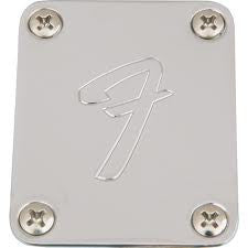 Neck plate - 4-hole with F logo  chrome  with screws - genuine Fender