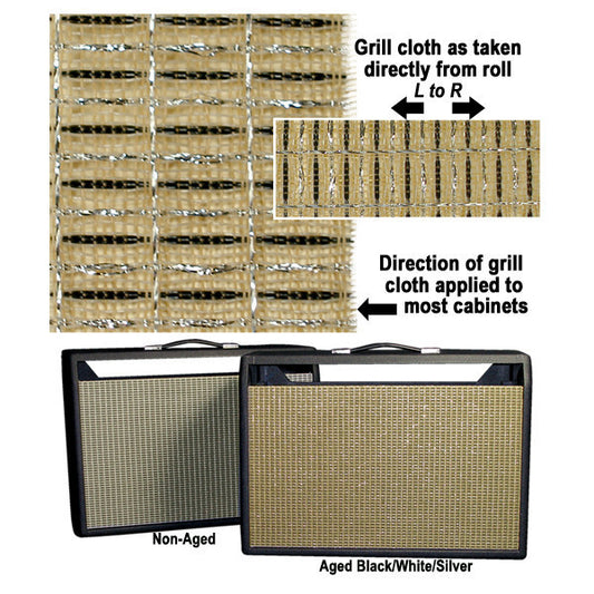 Amp grill cloth - Fender style - black/white/silver(aged) - 36" wide (per yard)