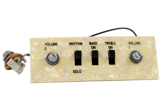 Wired control plate for Hofner style bass - 2 volumes 3 switches - pearloid plate