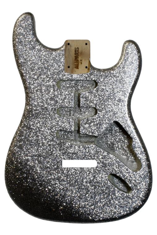 Strat Replacement Body, Alder with Polyurethane finish - Silver Sparkle