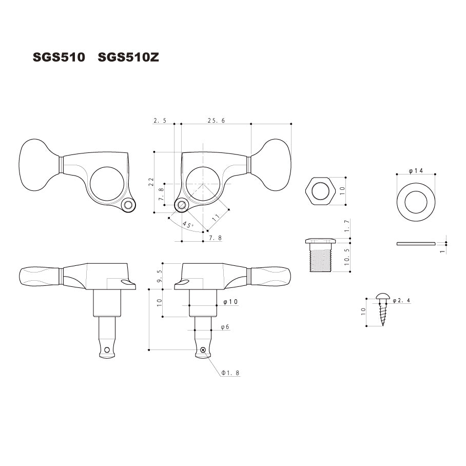 Gotoh SGS510Z B07 Buttons, 3L+3R