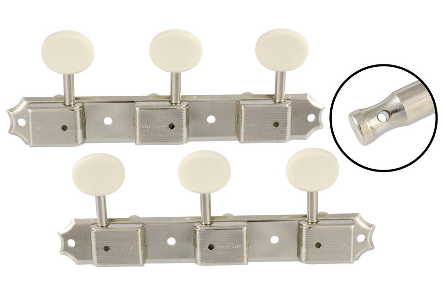 Tuning keys - vintage Deluxe style tuning keys 3x3 on a strip w off-white plastic buttons