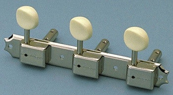 Tuning keys - vintage Deluxe style tuning keys 3x3 on a strip for slot head w off-white plastic buttons